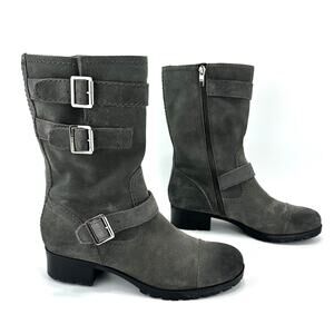 Marc Fisher Arianna Women Gray Moto Boot Size 9 Suede Block Heel Mid-Calf Bootie